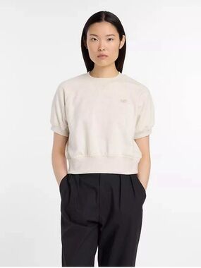 New Balance Cropped Short-Sleeve Sweatshirt in Cream